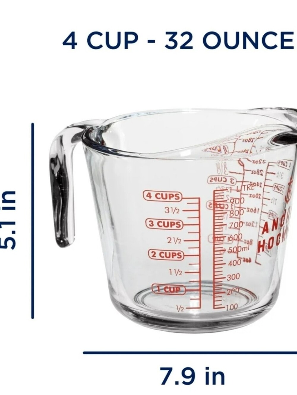 Clear Glass Measuring Cup with Red Markings